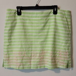 Lady Hagen Green and White Striped Skort With Pink Embroidery